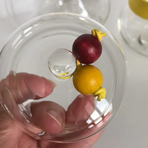 Vintage Rubel Crystal Retro Sugar Creamer  Yellow Banding Trim And Wood Beads - Picture 9 of 15